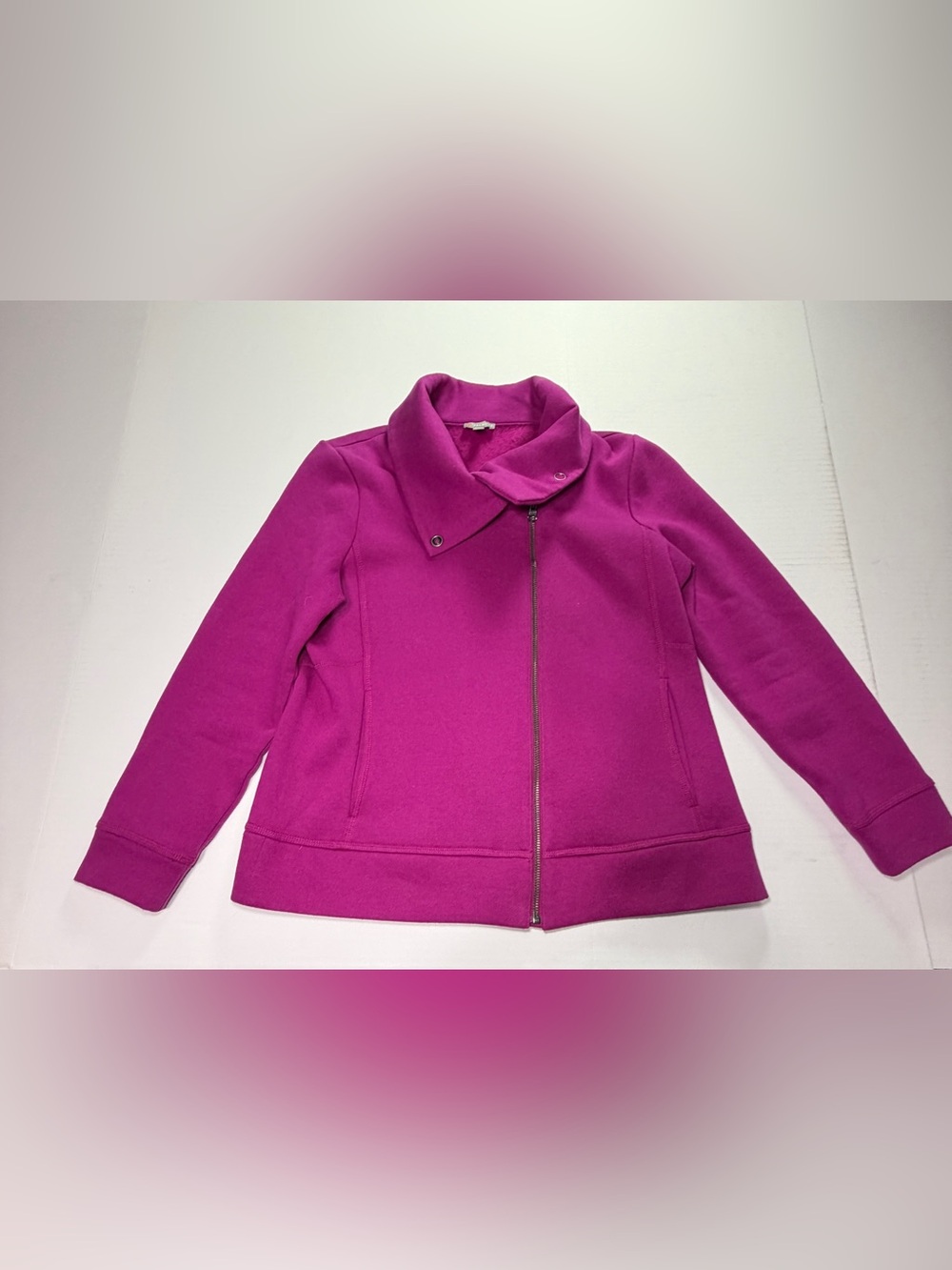 Talbots magenta Asymmetrical Zip Jacket Fleece Moto Sweatshirt Medium